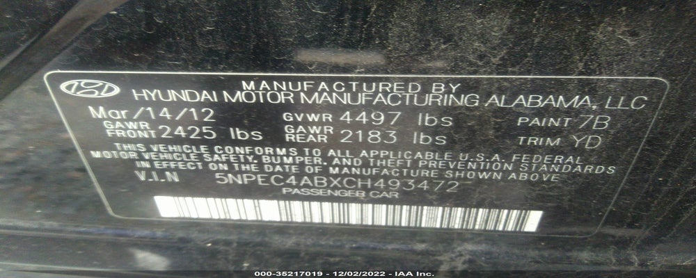 5NPEC4ABXCH493472 2012 HYUNDAI SONATA photo no. 9