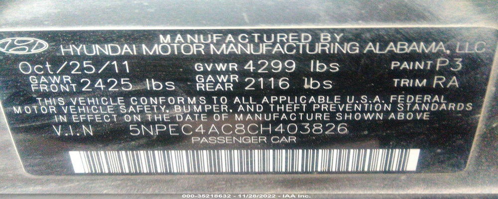 5NPEC4AC8CH403826 2012 HYUNDAI SONATA photo no. 9