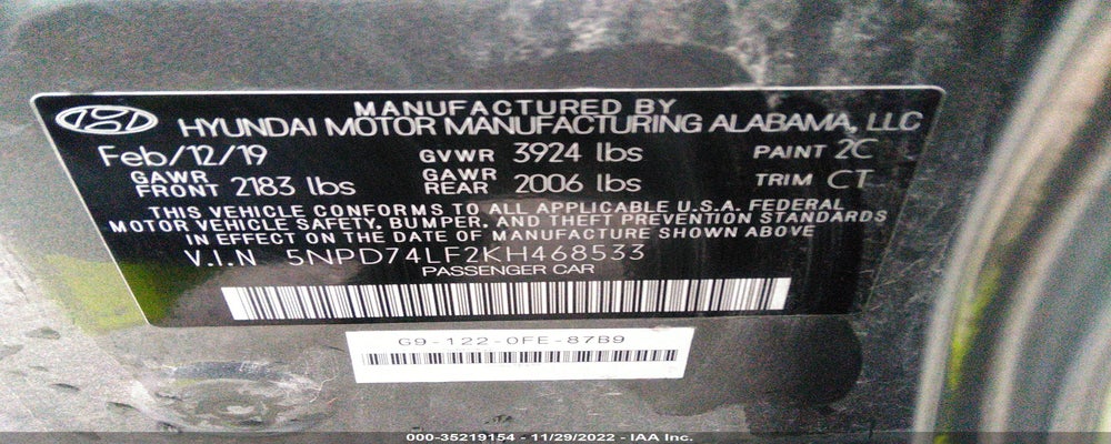 5NPD74LF2KH468533 2019 HYUNDAI ELANTRA photo no. 9