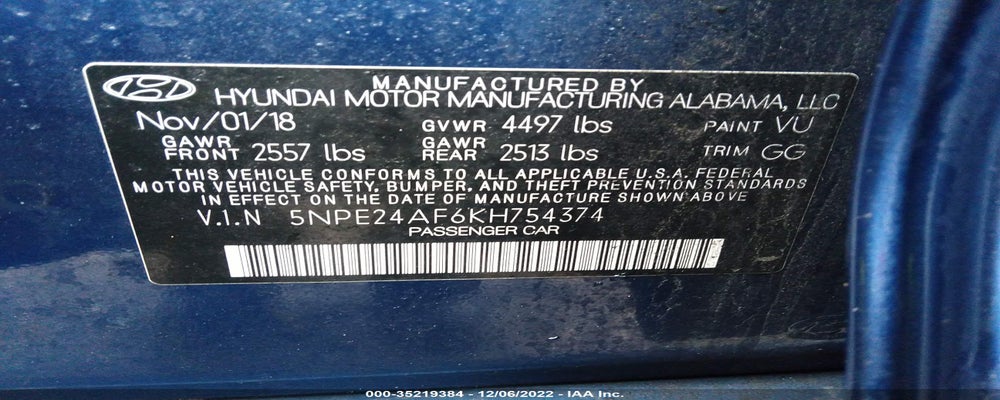 5NPE24AF6KH754374 2019 HYUNDAI SONATA photo no. 9