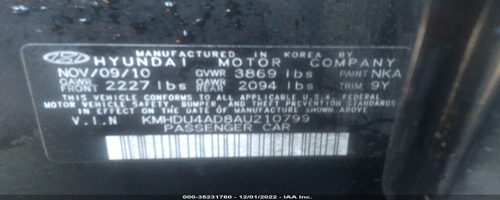 KMHDU4AD8AU210799 2010 HYUNDAI ELANTRA photo no. 9