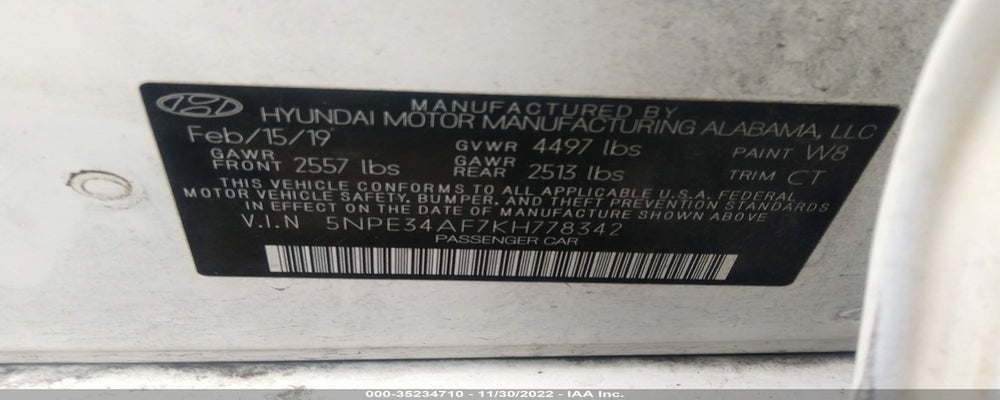 5NPE34AF7KH778342 2019 HYUNDAI SONATA photo no. 9