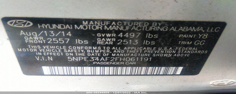 5NPE34AF2FH061191 2015 HYUNDAI SONATA photo no. 9