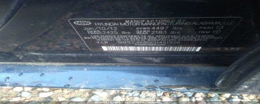 5NPEC4AB0CH451926 2012 HYUNDAI SONATA photo no. 9