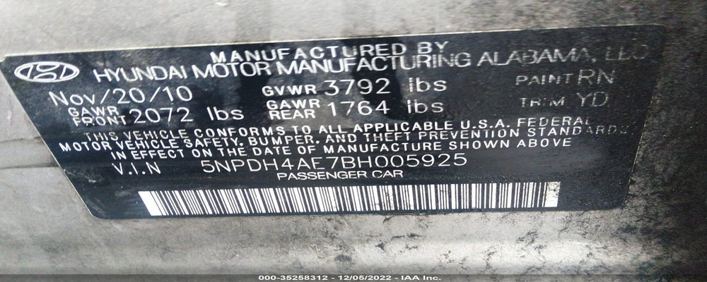 5NPDH4AE7BH005925 2011 HYUNDAI ELANTRA photo no. 9