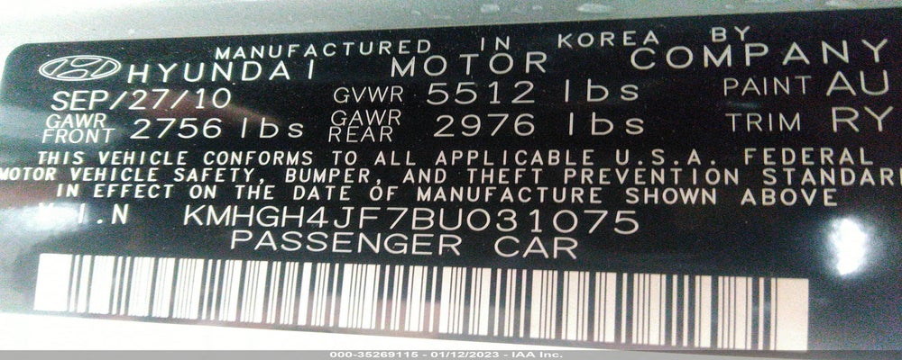 KMHGH4JF7BU031075 2011 HYUNDAI EQUUS photo no. 9