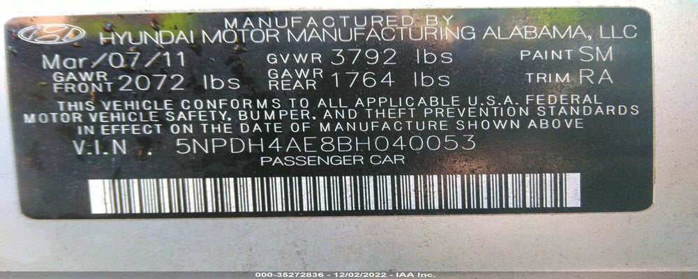 5NPDH4AE8BH040053 2011 HYUNDAI ELANTRA photo no. 9