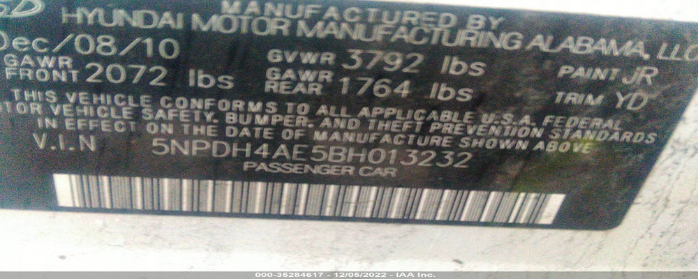 5NPDH4AE5BH013232 2011 HYUNDAI ELANTRA photo no. 9