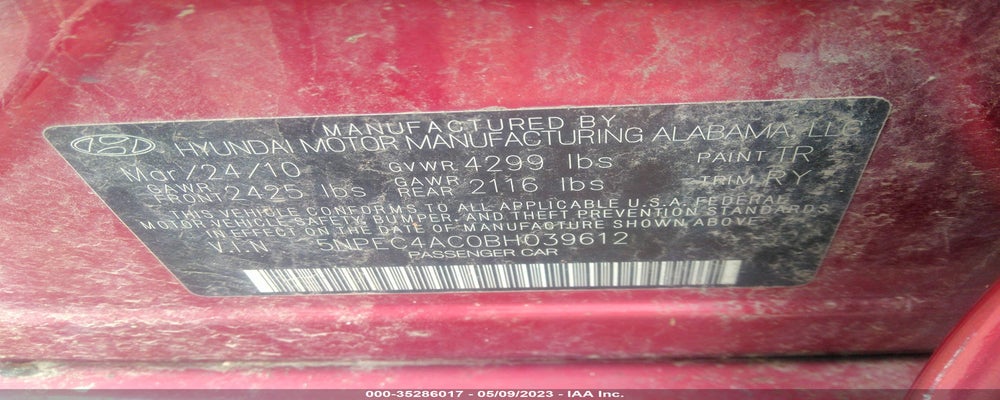 5NPEC4AC0BH039612 2011 HYUNDAI SONATA photo no. 9