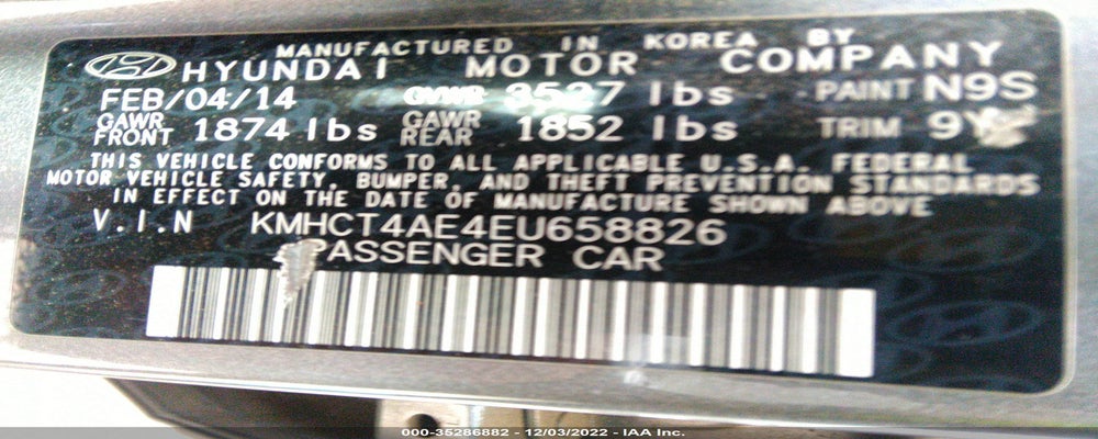 KMHCT4AE4EU658826 2014 HYUNDAI ACCENT photo no. 9
