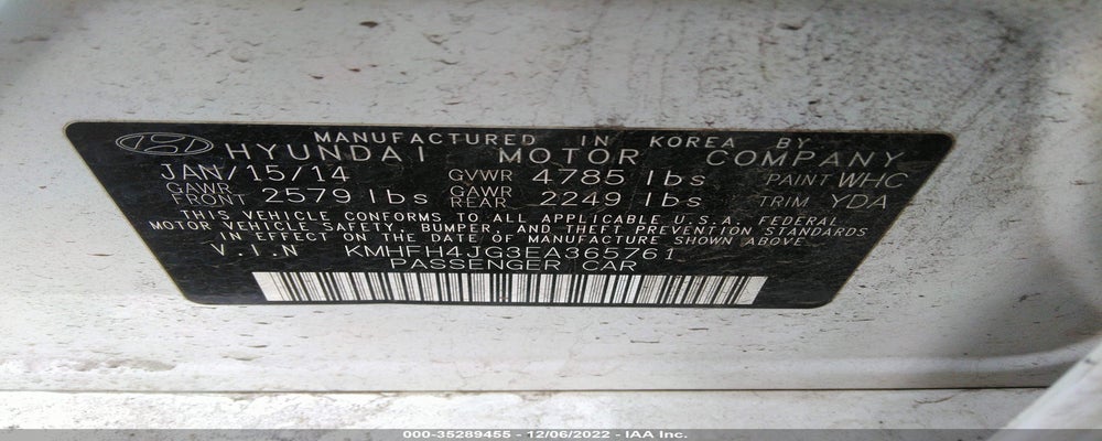 KMHFH4JG3EA365761 2014 HYUNDAI AZERA photo no. 9
