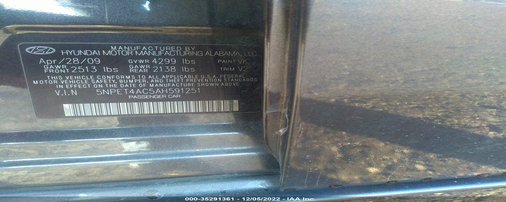 5NPET4AC5AH591251 2010 HYUNDAI SONATA photo no. 9