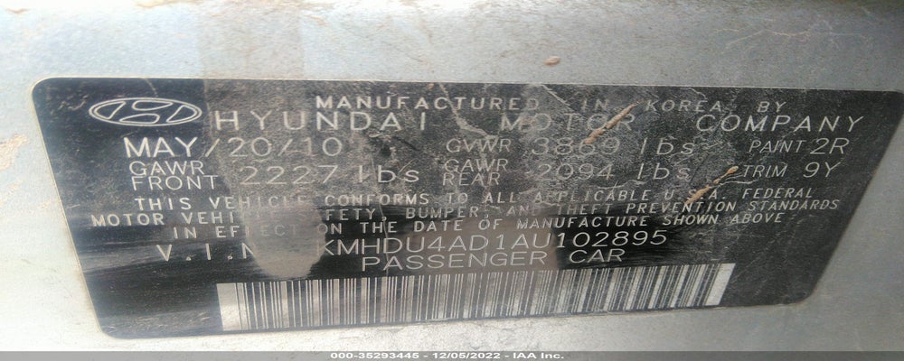 KMHDU4AD1AU102895 2010 HYUNDAI ELANTRA photo no. 9
