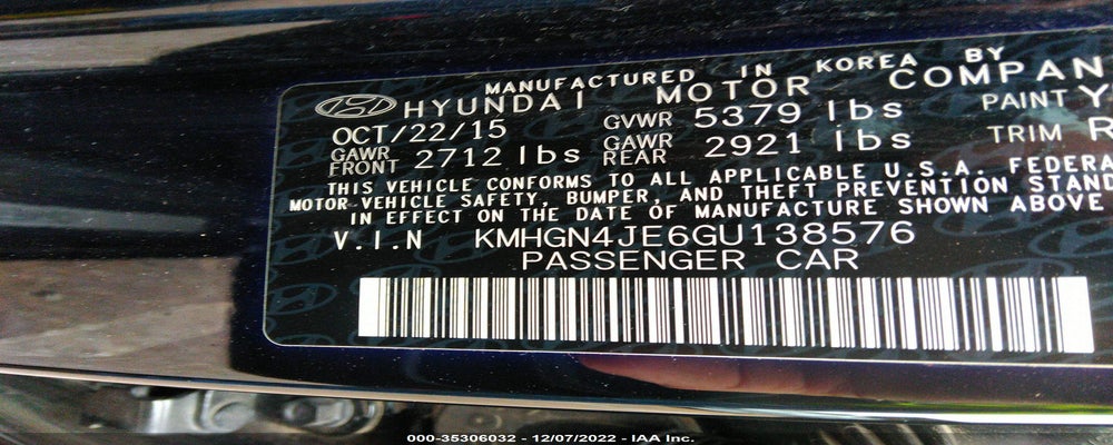 KMHGN4JE6GU138576 2016 HYUNDAI GENESIS photo no. 9