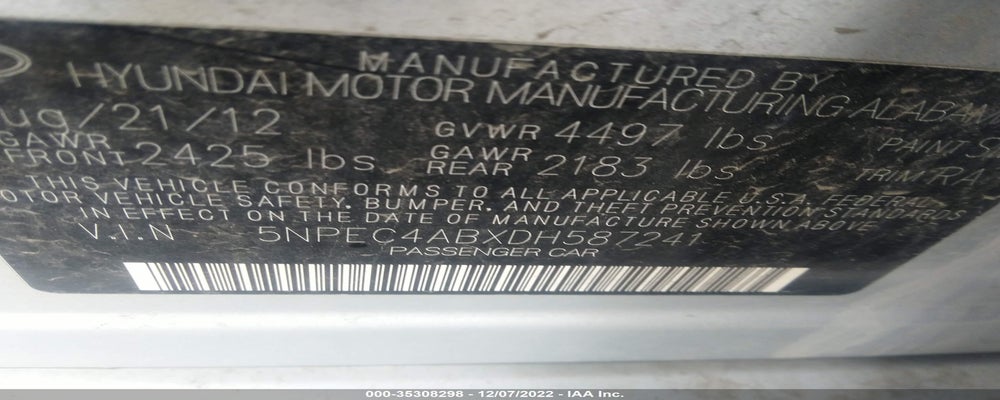 5NPEC4ABXDH587241 2013 HYUNDAI SONATA photo no. 9