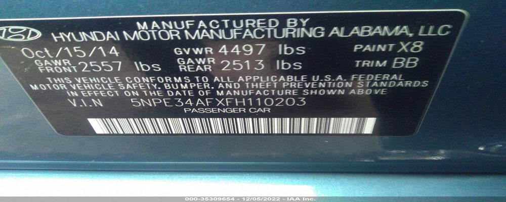 5NPE34AFXFH110203 2015 HYUNDAI SONATA photo no. 9