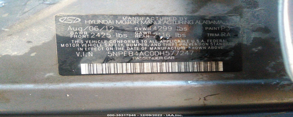 5NPEB4AC0DH577247 2013 HYUNDAI SONATA photo no. 9