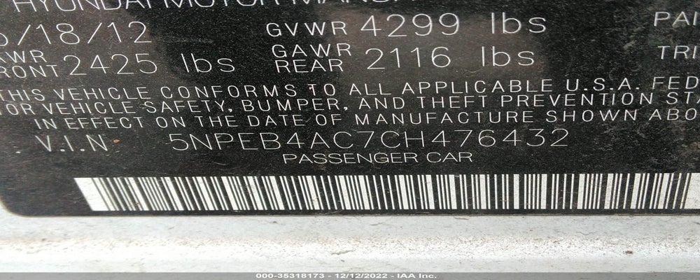 5NPEB4AC7CH476432 2012 HYUNDAI SONATA photo no. 9
