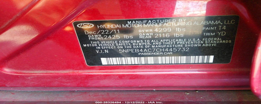 5NPEB4AC7CH445732 2012 HYUNDAI SONATA photo no. 9