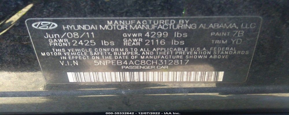 5NPEB4AC8CH312817 2012 HYUNDAI SONATA photo no. 9