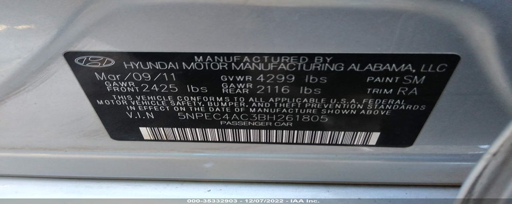 5NPEC4AC3BH261805 2011 HYUNDAI SONATA photo no. 9