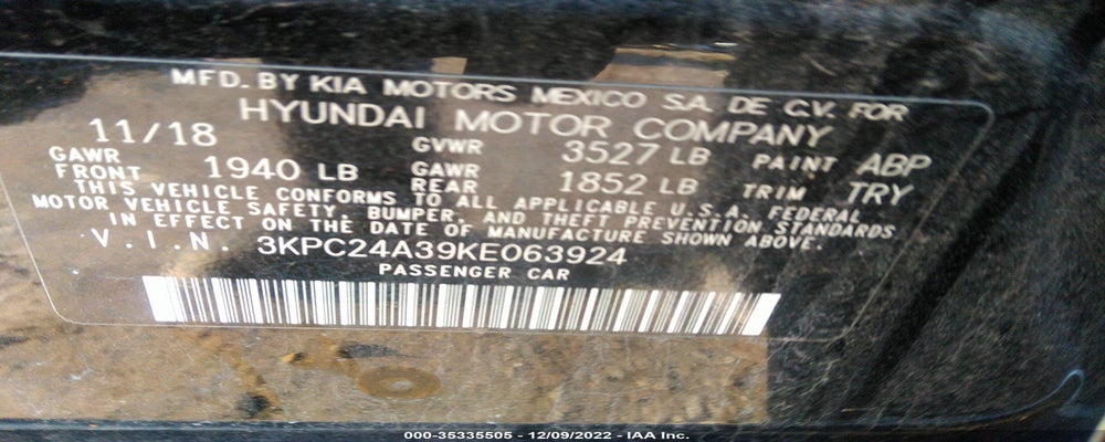 3KPC24A39KE063924 2019 HYUNDAI ACCENT photo no. 9