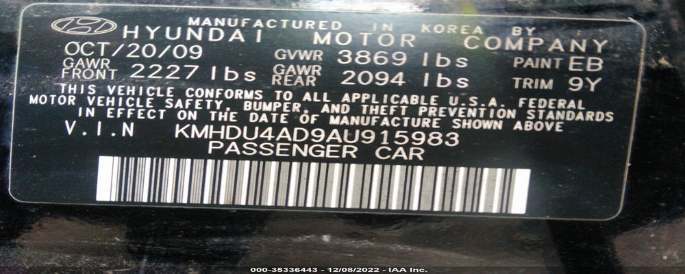 KMHDU4AD9AU915983 2010 HYUNDAI ELANTRA photo no. 9