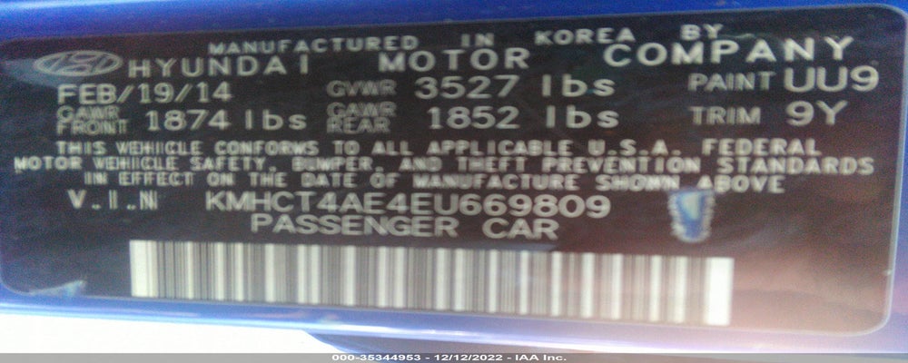 KMHCT4AE4EU669809 2014 HYUNDAI ACCENT photo no. 9