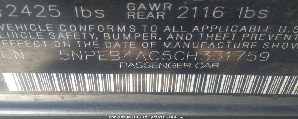 5NPEB4AC5CH331759 2012 HYUNDAI SONATA photo no. 9
