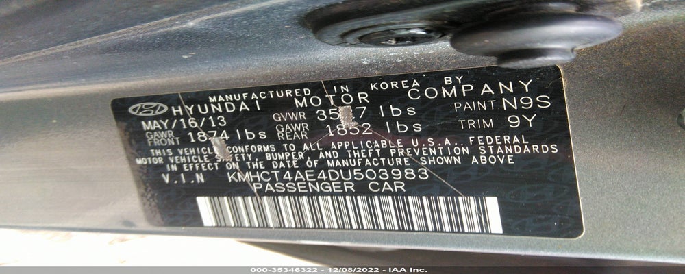 KMHCT4AE4DU503983 2013 HYUNDAI ACCENT photo no. 9