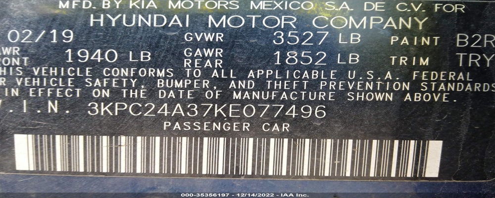 3KPC24A37KE077496 2019 HYUNDAI ACCENT photo no. 9