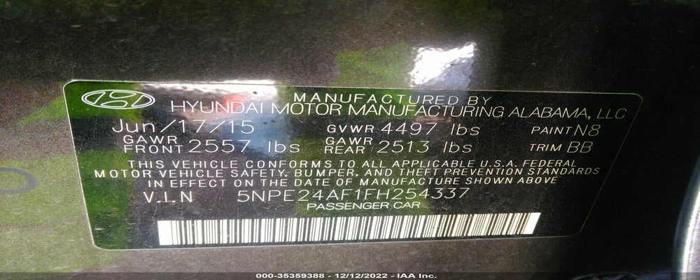 5NPE24AF1FH254337 2015 HYUNDAI SONATA photo no. 9
