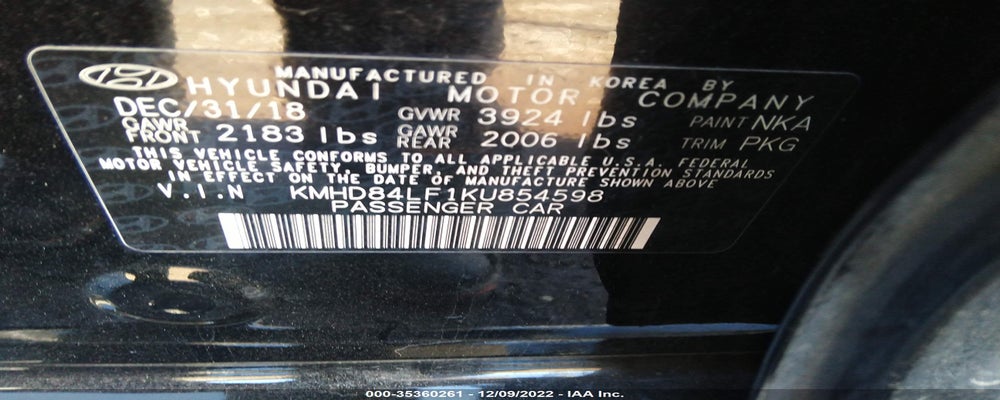 KMHD84LF1KU854598 2019 HYUNDAI ELANTRA photo no. 9