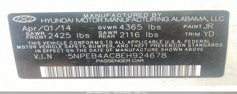 5NPEB4AC8EH924678 2014 HYUNDAI SONATA photo no. 9