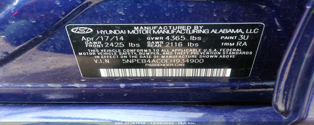 5NPEB4AC0EH934900 2014 HYUNDAI SONATA photo no. 9