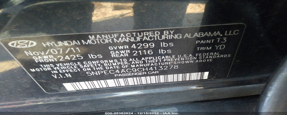 5NPEC4AC9CH413278 2012 HYUNDAI SONATA photo no. 9