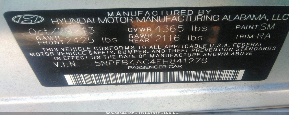 5NPEB4AC4EH841278 2014 HYUNDAI SONATA photo no. 9