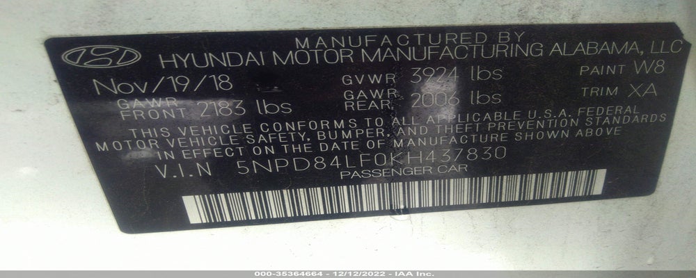 5NPD84LF0KH437830 2019 HYUNDAI ELANTRA photo no. 9