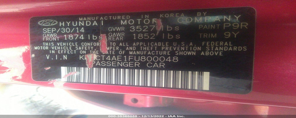 KMHCT4AE1FU800048 2015 HYUNDAI ACCENT photo no. 9