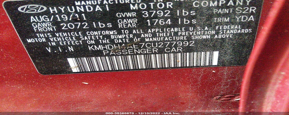 KMHDH4AE7CU277992 2012 HYUNDAI ELANTRA photo no. 9