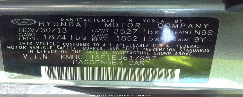 KMHCT4AE1EU617957 2014 HYUNDAI ACCENT photo no. 9