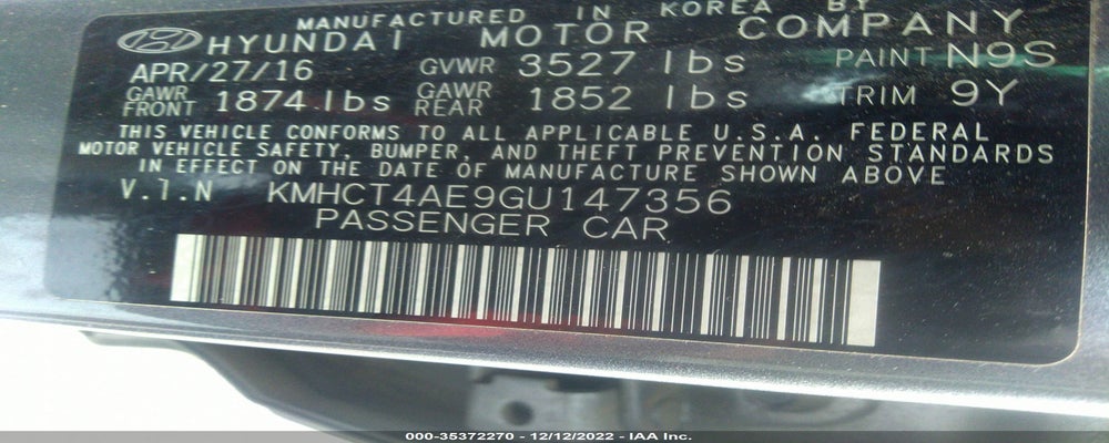 KMHCT4AE9GU147356 2016 HYUNDAI ACCENT photo no. 9