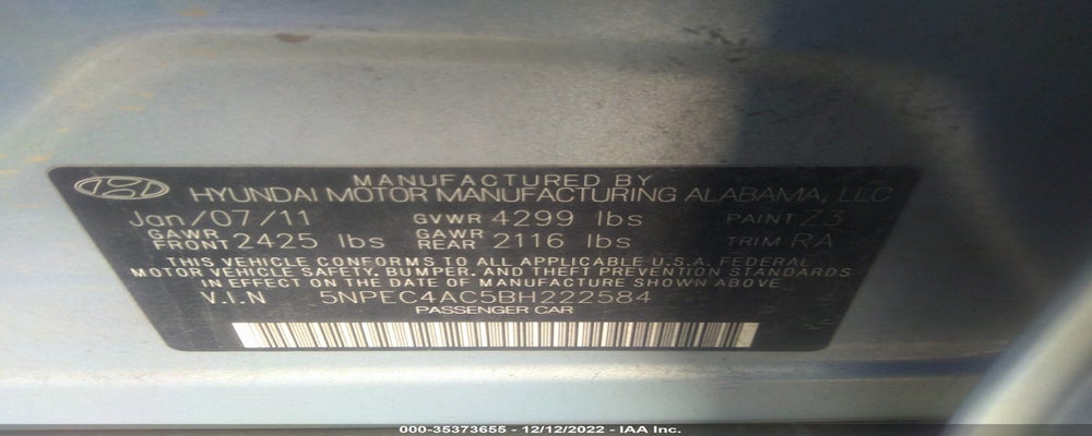 5NPEC4AC5BH222584 2011 HYUNDAI SONATA photo no. 9