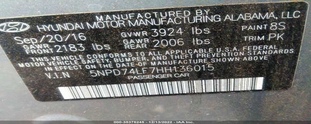 5NPD74LF7HH136015 2017 HYUNDAI ELANTRA photo no. 9