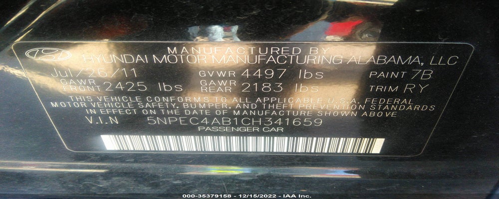 5NPEC4AB1CH341659 2012 HYUNDAI SONATA photo no. 9