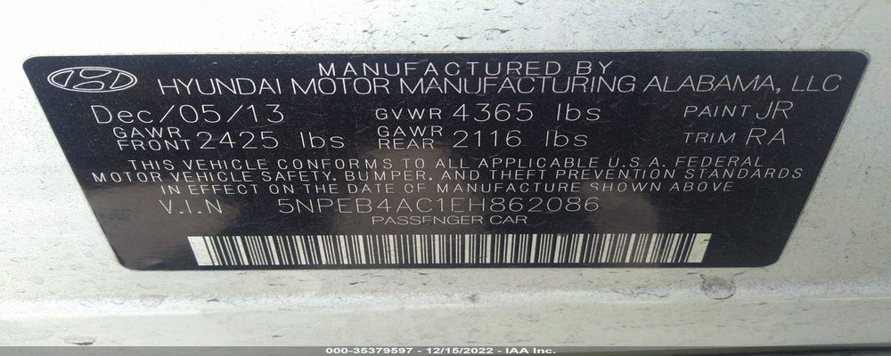 5NPEB4AC1EH862086 2014 HYUNDAI SONATA photo no. 9