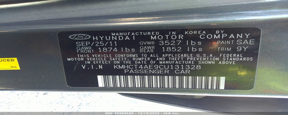 KMHCT4AE9CU131328 2012 HYUNDAI ACCENT photo no. 9
