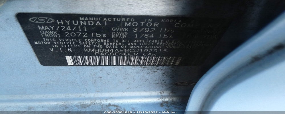 KMHDH4AE8CU192918 2012 HYUNDAI ELANTRA photo no. 9