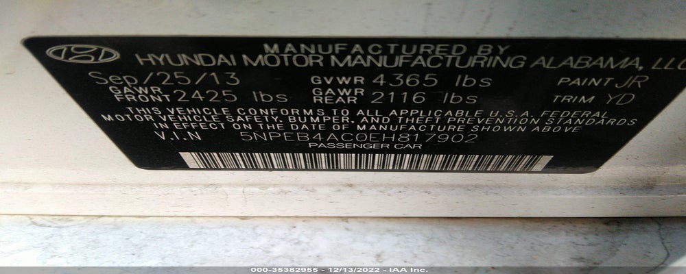 5NPEB4AC0EH817902 2014 HYUNDAI SONATA photo no. 9