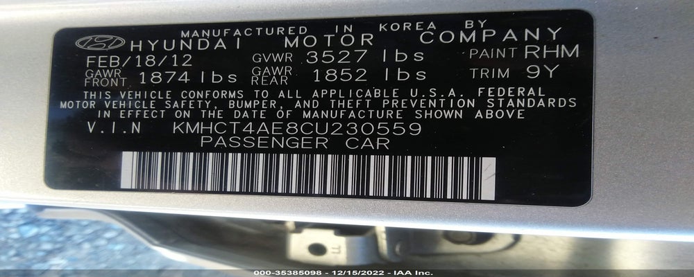 KMHCT4AE8CU230559 2012 HYUNDAI ACCENT photo no. 9